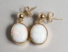 GOOD PAIR OF 9CT GOLD AND GILSON OPAL EARRINGS.