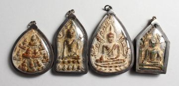 FOUR MINIATURE ASIAN ICONS. 2.5ins - 3ins high.