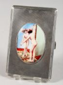 A LARGE ENGINE TURNED SILVER CIGARETTE CASE with an oval enamel plaque GLAMOUR. London 1937..