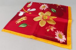 PATEK PHILIPPE. a ladies silk scarf, pink ground with floral decoration, boxed.