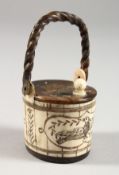 A RARE AMERICAN FOLK ART MINIATURE, WHALEBONE AND BALEEN BASKET engraved 
