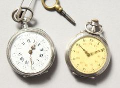 TWO LADIES' SILVER FOB WATCHES.