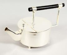 A CHRISTOPHER DRESSER PLATED CIRCULAR SHAPED TEAPOT.