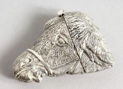 A SILVER PLATED DONKEY'S HEAD VESTA CASE.