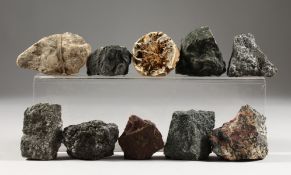 A SMALL GROUP OF MINERAL SAMPLES, some with old labels listing provenance.