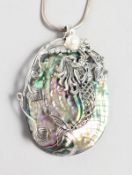 A GOOD SILVER AND PEARL MERMAID PENDANT AND CHAIN.