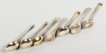 SEVEN VARIOUS GEORGIAN AND LATER SALT SPOONS.