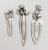 THREE SILVER CAT BOOK MARKERS.