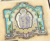 ARMAND CALLIAT ET FILS, ORFEVRES, LYON. A SILVER AND ENAMEL SHRINE in a leather case. 6ins x 6ins.