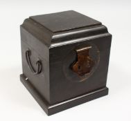 A CHINESE HARDWOOD SQUARE BOX with a hinged lid. 6.5ins wide.