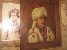 INDIA / MAHARAJAH. Oil on canvas painting portrait of the Maharajah of Alwar [1882-1937] when 121/