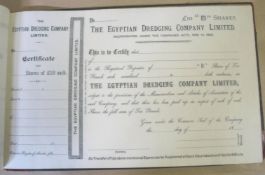 EGYPT / SHARE CERTIFICATES. Album of share certificates for the Egyptian Dredging Company, 1880s?,