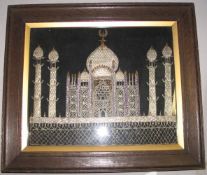 ISLAMIC EMBROIDERY / MIDDLE EAST / TURKEY?. Silver and gold thread view of a mosque, circa 1900.