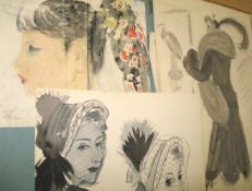 TRUMAN (Vera) folder of artwork, fashion studies etc. mid 20th c.