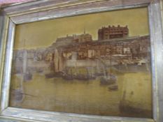 PHOTOGRAPHY, unusual orotone photograph of Folkstone Harbour, framed, late 19th century.