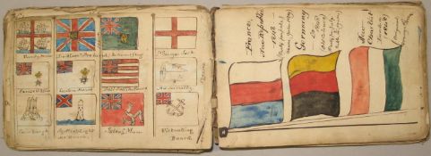 [MANUSCRIPT] small, early 19th c., ms., pocket book, obl., diverse contents incl., heraldry, flags &