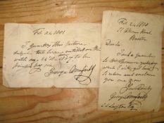 ARMFIELD (George): artist; 2 signed ms. notes dated Feb. 1881 (2).