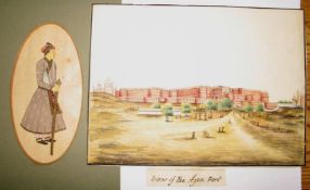 INDIA WATERCOLOURS, fine early view of Agra Fort (creased), together with a portrait of an Indian