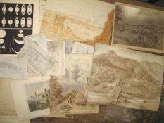 Misc. 19th c. PRINTS, watercolours, etc.