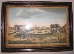 PRINT / LONDON. Framed engraving 'A View of Fulham Bridge and Putney', London, circa 1779.