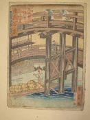 JAPANESE col. woodcut.