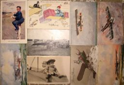 [POSTCARDS] coll'n of 9 AERONAUTICAL / AVIATION interest early 20th c. postcards, of which 3 written