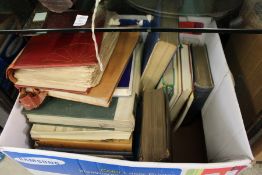 A box of art and antique reference books.