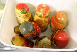 A group of Russian dolls.