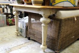 A good large pine and painted pine kitchen table with extra leaf.