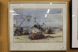 Fishing Boats in a Harbour watercolour.