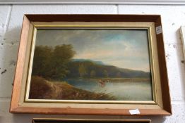 Mountainous Landscape with Cattle by a Watering Hole oil on board.