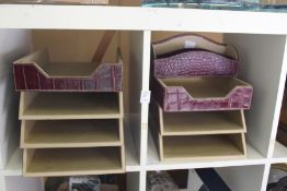 A quantity of Laura Ashley embossed crocodile style leather stationery trays.