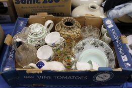 Decorative china and glass to include a pair of crackle glaze vases.