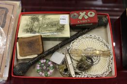Miscellaneous collectables to include brass padlocks, sewing case, glass paperweight etc.