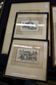 M M Rudge, Durham Castle and Cathedral etching, and a pair of later prints.