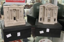 A pair of hand made models by Timothy Richards Queen Anne House and The Tyl Theatre.