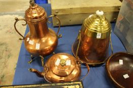 Three pieces of continental copper and pewter ware.