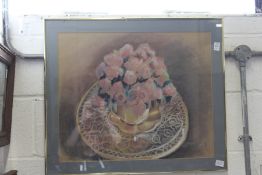 Lander, a pastel of pink flowers on a tazza.