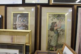 A pair of colour prints depicting a girl picking fruit and a young girl holding a bowl with
