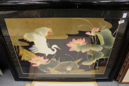 A large pair of oriental prints depicting cranes.
