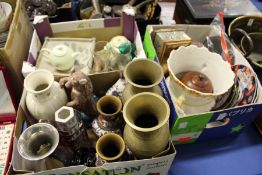 Three boxes of decorative china and glass.