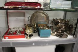 Various plated wares to include a pedestal bowl, flatware etc.