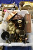 A quantity of copper, brass and pewter items.