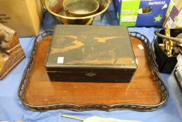 A lacquer box and a wooden tray (A/F).