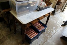 A Victorian marble top two drawer mahogany side table / wash stand.