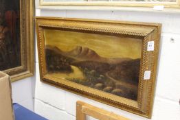 Mountainous River Landscape oil on board.