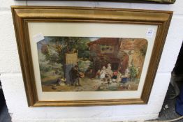 Rural Scene with Figures by a Cottage colour print.