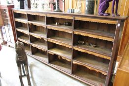 A late Victorian long oak open bookcase.
