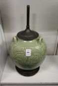 A 19th century Chinese celadon porcelain vase / lamp.