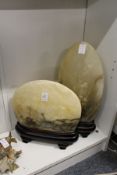 Two Chinese scholar's rocks on hardwood bases.